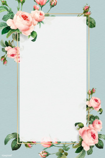 Golden Rectangle Frame Design With Pink Roses On Blue Background Wallpaper