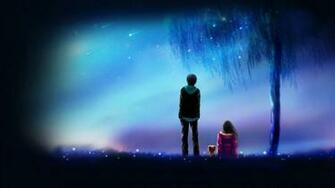 Meteor Anime Boy Girl Love Night Friends