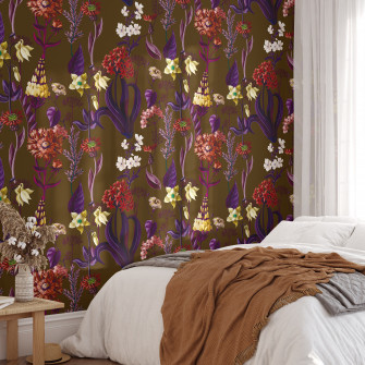 Retro 70s Floral Wallpaper Aesthetic Brown Flowers Wall Decor