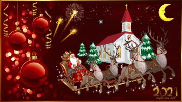 Happy New Year Merry Christmas Greeting Card Santa