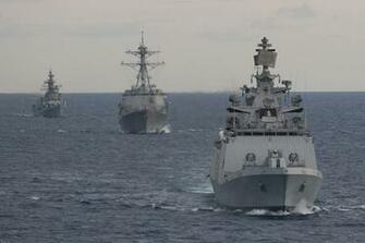Indian Navy Warships At Malabar Naval Exercise Wallpaper Aa
