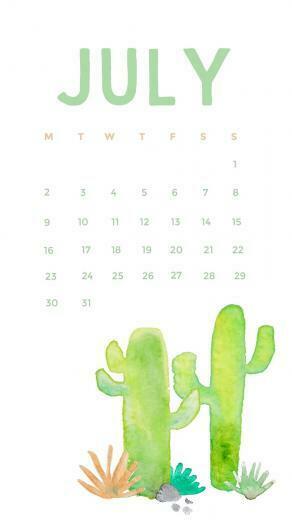 Watercolor July iPhone Calendar