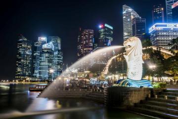 Merlion Singapore Backlight Skyscrapers Megapolis