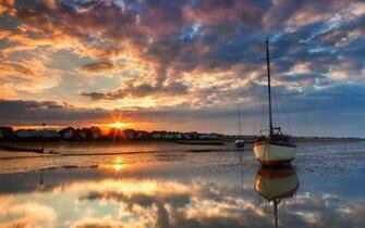 Sky Clouds Sunset Sunrise Landscapes Boat Wallpaper Background
