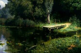 Wallpaper Pier Lake Water Lilies Trees