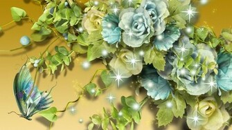 On Gold Beautiful Aqua Flowers Wallpaper