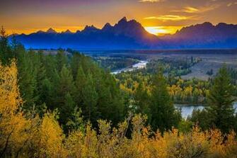 Autumn Forest Landscape Sunset Grand Teton National Park