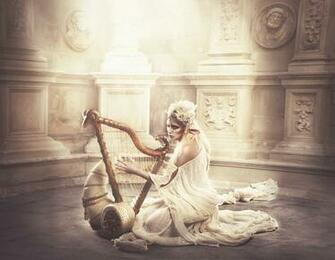 Golden Elf With Harp In Fantasy Land HD Wallpaper Background