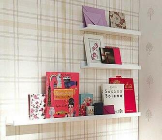 Diy Home Office Organization Shelves Slim Wall Books Striped Wallpaper