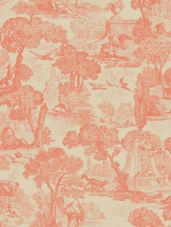 Versailles Wallpaper In Red Toile De Jouy Designer
