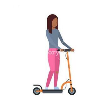 African Girl Riding Electric Kick Scooter Over White Background