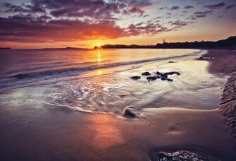 Wallpaper Auckland New Zealand Beach Sunset Clouds