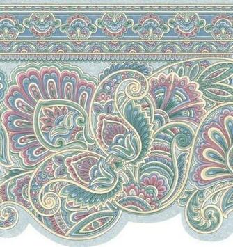 Gorgeous Powder Blue Victorian Paisley Wallpaper Border