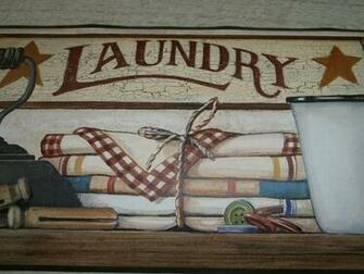 York Laundry Country Primitive Stars Berries Iron Clothespins Wallpap