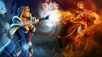 Dota Crystal Maiden Vs Lina Artwork Wallpaper In