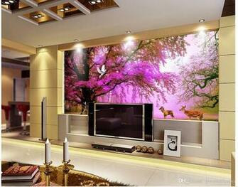 Mural 3d Wallpaper Wall Papers For Purple Beautiful Tree Pigeon