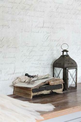 French Script Paper Patina Wallpaper