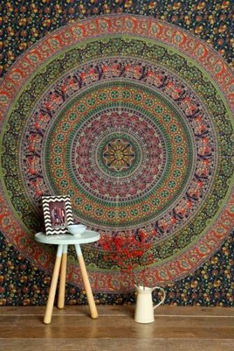 Blue Medallion Tapestry Throw Wallpaper
