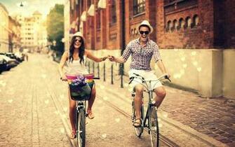 Mood Boy Girl Bicycles Love Hearts Wallpaper