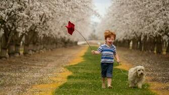 Spring Dog And Boy Wallpaper
