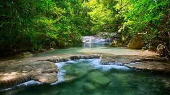 Mountain River With Small Rapids HD Desktop Wallpaper