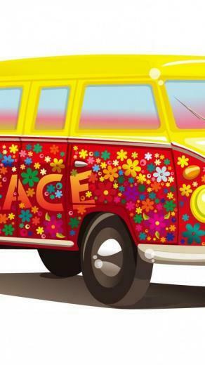 Hippie Vehicles Vector White Background Peace Sign Wallpaper