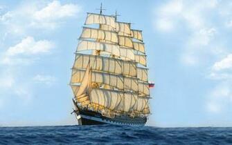 Wallpaper Kruzenshtern Ship Clouds Sea Flag Russia