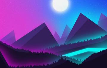 Wallpaper Mountains Neon Landscape The Night Sky