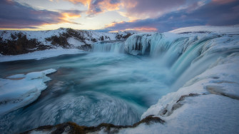 Godafoss Waterfall In Winter
