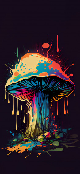 Colorful Trippy Mushroom Black Wallpaper