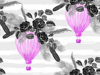 Seamless Pattern With Hot Air Balloons Rose Flowers Feathers