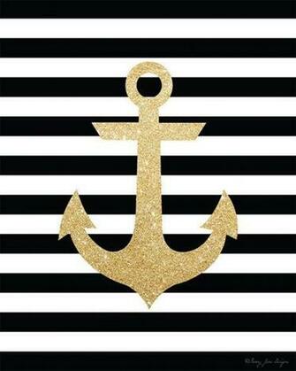 Anchor Print Nautical Wall Decor Gold Glitter Art