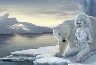 Wallpaper Bear Fantasy Girl Ice Winter Pet White