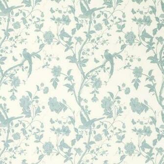 Summer Palace Off White Duck Egg Floral Curtain Fabric