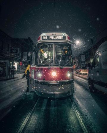 Itap Of A Toronto Streetcar On Snowy Night Travel