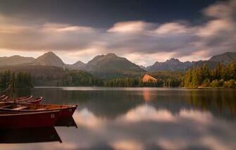 Wallpaper Forest Mountains Lake Boats Strbske Pleso Tatra