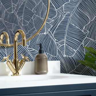 Banana Leaf Wallpaper In Navy White I Love