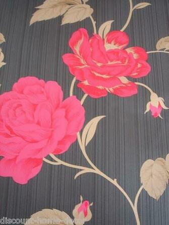 Rose Arbour Wallpaper Fushia Pink Black Gold Flower