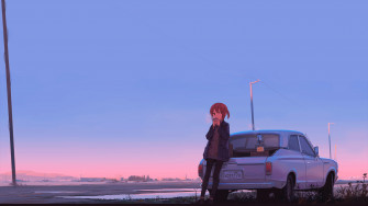Anime Girl Car Drinking Coffee HD 4k Wallpaper Image