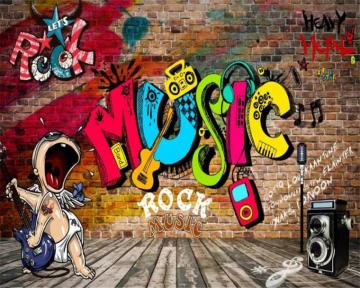 Beibehang Large 3d Wallpaper Retro Vintage Music Graffiti Bar