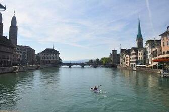 Photos Switzerland Limmat River Canton Of Zurich Bridge Boats