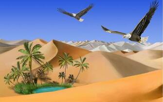 Desert Sand Eagles Oasis Wallpaper