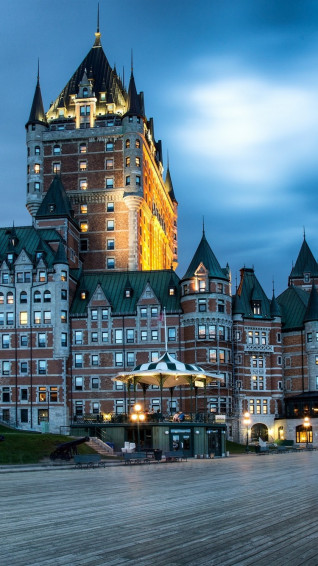 Canada Quebec City Night Buildings Street Lights