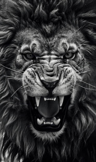 Angry Lion Face Black White Wallpaper