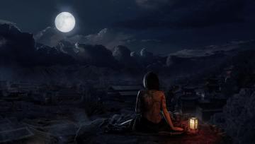 Village Moon Night Oriental Skull HD Wallpaper Desktop And