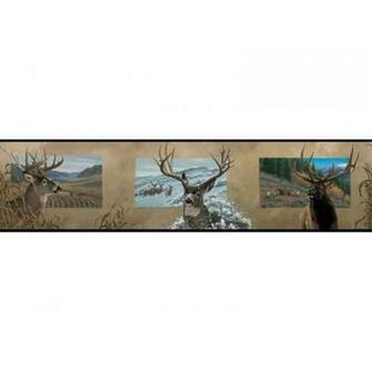 DEER HEADS ON CAMOUFLAGE BACKGROUND WALLPAPER BORDER JL1062B