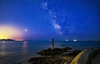 Wallpaper Sea Night France Statue The Milky Way
