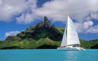 Sailboat In Bora Beach Blue Mountain Ocean Wallpaper Hq