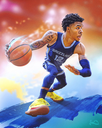 Ja Morant Nba Caricature Art Wallpaper By Skythlee
