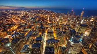 Chicago Usa Skyscrapers Night City Lights